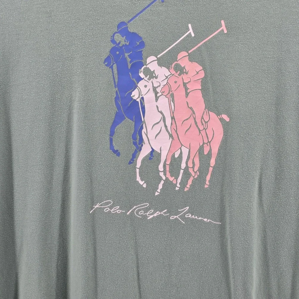 Polo Ralph Lauren T-Shirt Mens 3XLT Heritage Triple Pony Cotton Green Big & Tall